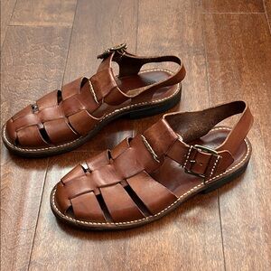 Cole Haan Vintage Men's Brown Leather Fisherman Sandals with Buckle, Size 9
